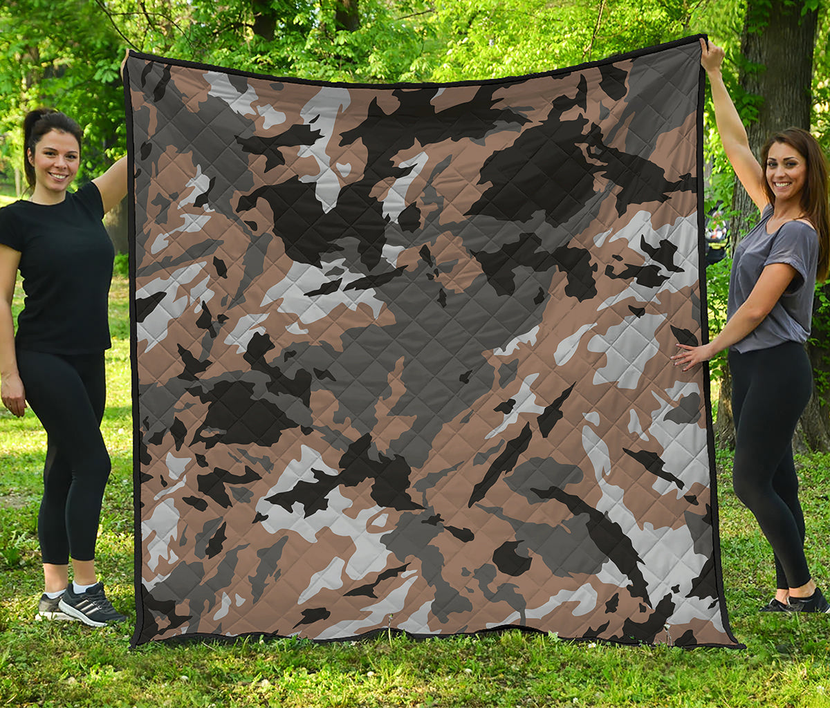 Brown And Black Camouflage Print Quilt