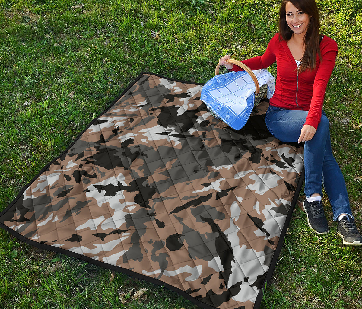 Brown And Black Camouflage Print Quilt
