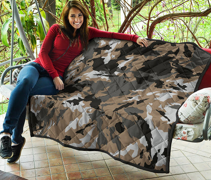 Brown And Black Camouflage Print Quilt