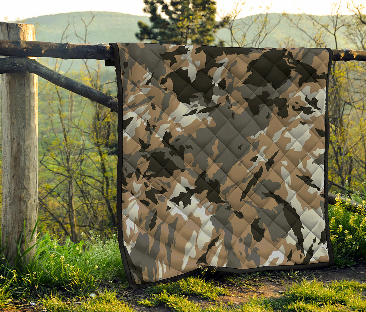 Brown And Black Camouflage Print Quilt