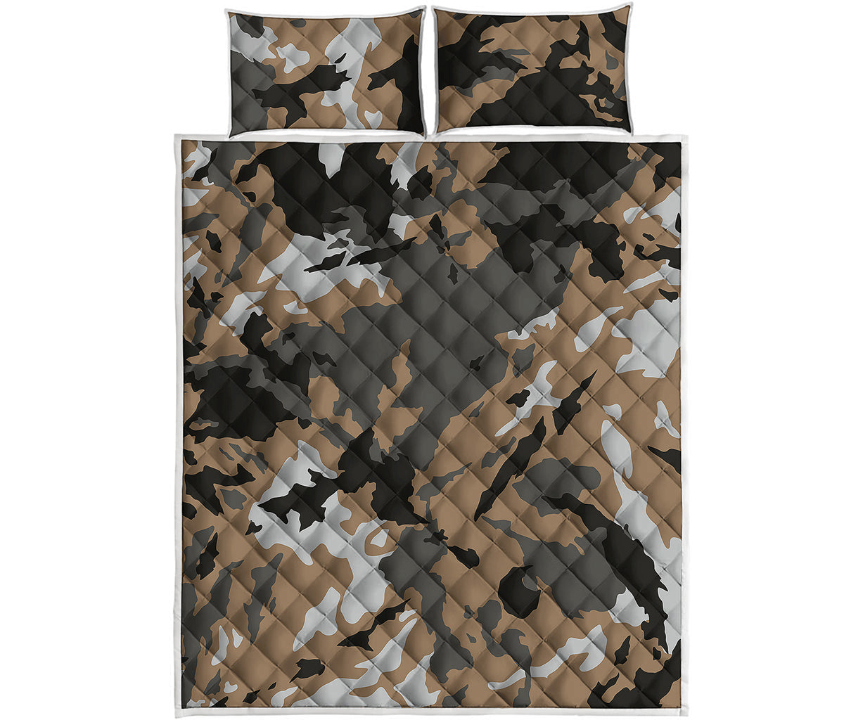 Brown And Black Camouflage Print Quilt Bed Set