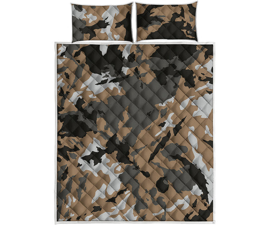 Brown And Black Camouflage Print Quilt Bed Set