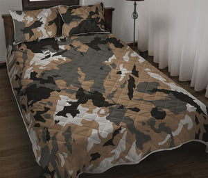 Brown And Black Camouflage Print Quilt Bed Set