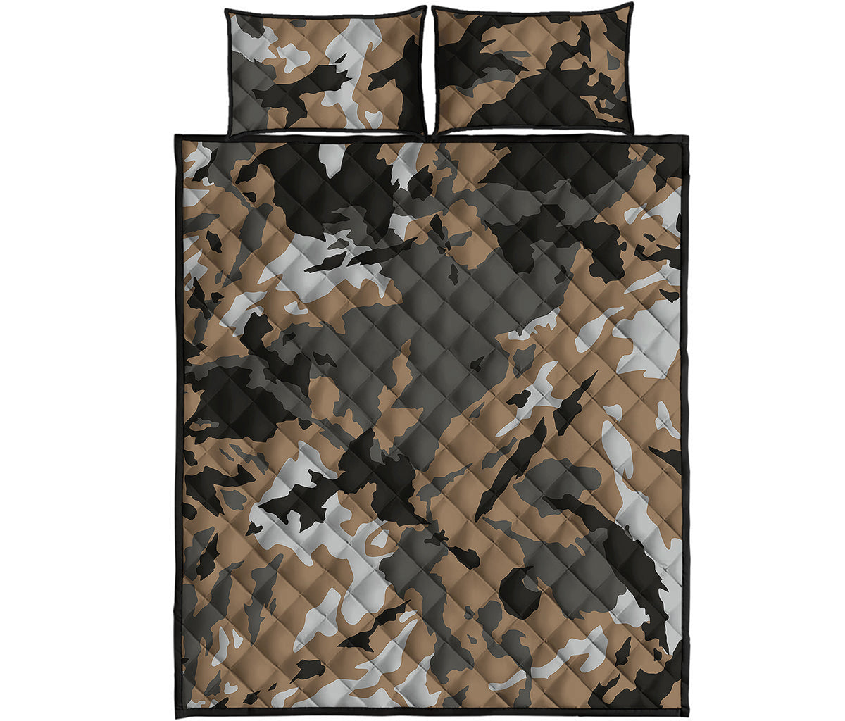 Brown And Black Camouflage Print Quilt Bed Set