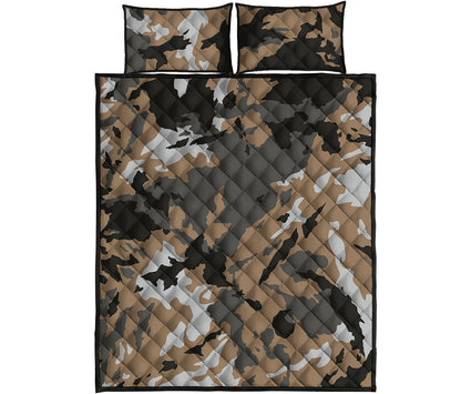 Brown And Black Camouflage Print Quilt Bed Set