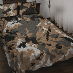 Brown And Black Camouflage Print Quilt Bed Set