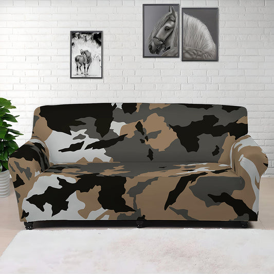 Brown And Black Camouflage Print Sofa Cover