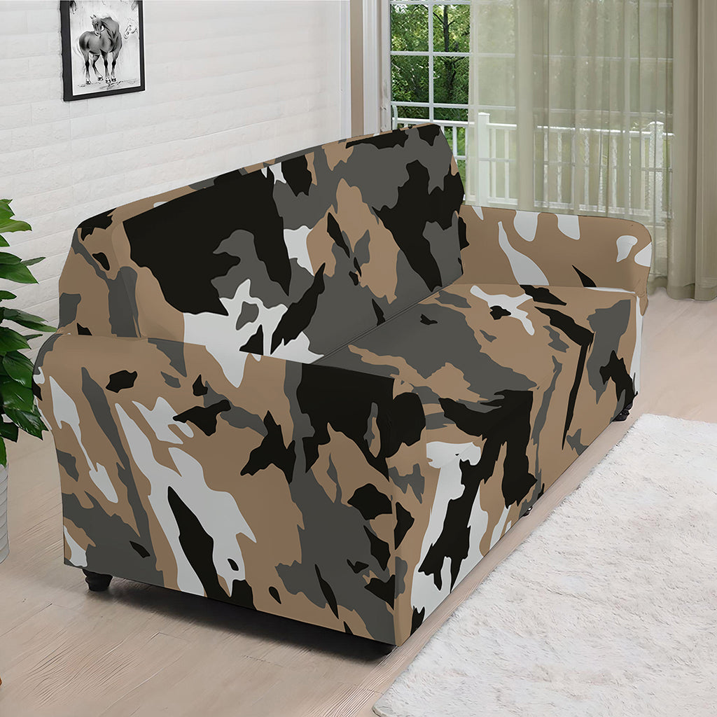 Brown And Black Camouflage Print Sofa Cover
