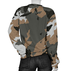 Brown And Black Camouflage Print Women's Crewneck Sweatshirt GearFrost