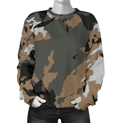 Brown And Black Camouflage Print Women's Crewneck Sweatshirt GearFrost