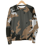 Brown And Black Camouflage Print Women's Crewneck Sweatshirt GearFrost