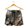 Brown And Black Camouflage Print Women's Shorts