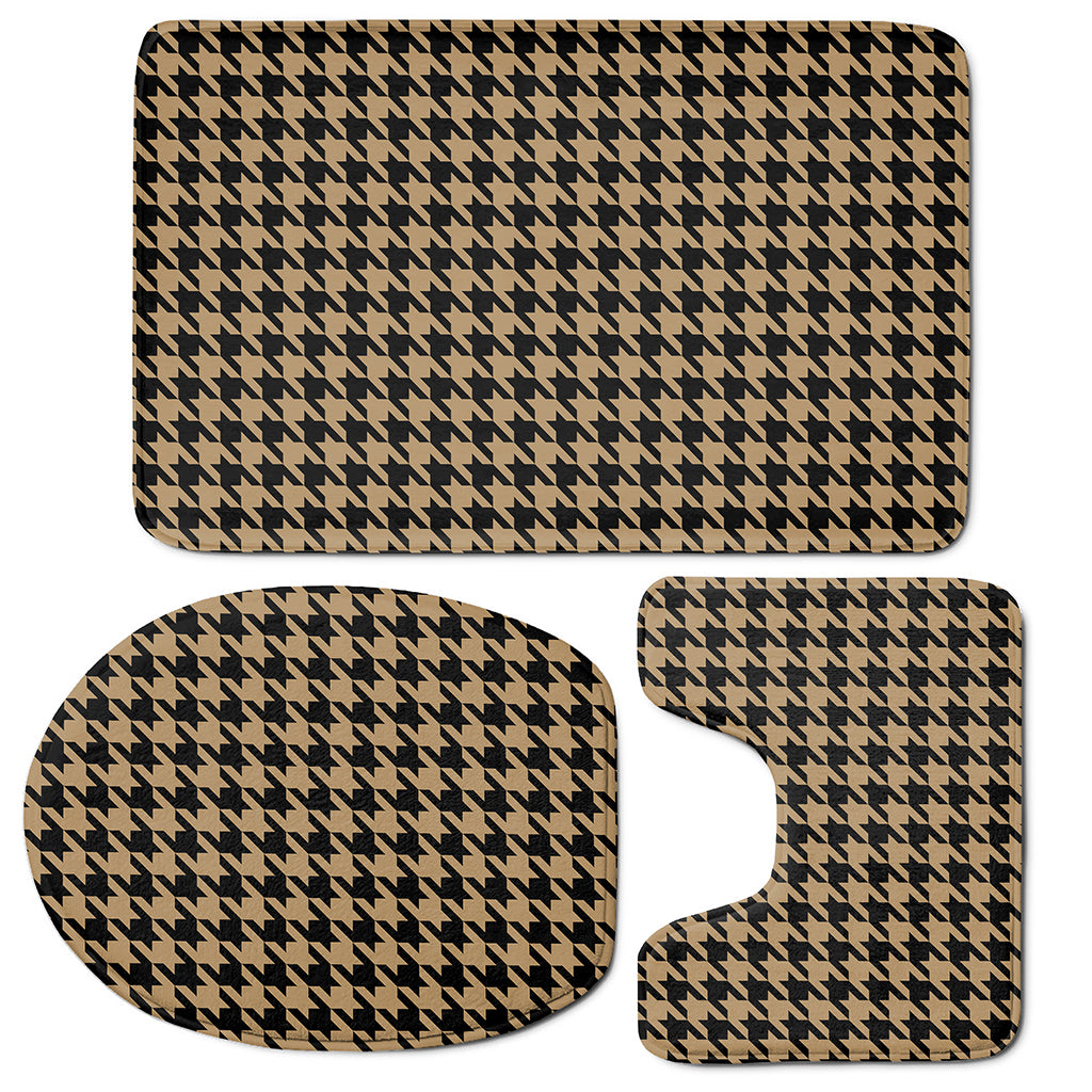 Brown And Black Houndstooth Print 3 Piece Bath Mat Set