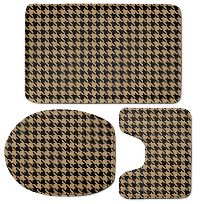 Brown And Black Houndstooth Print 3 Piece Bath Mat Set