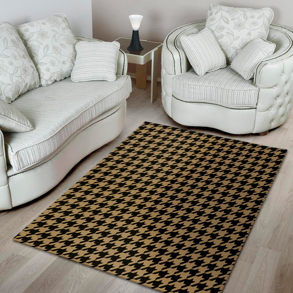 Brown And Black Houndstooth Print Area Rug