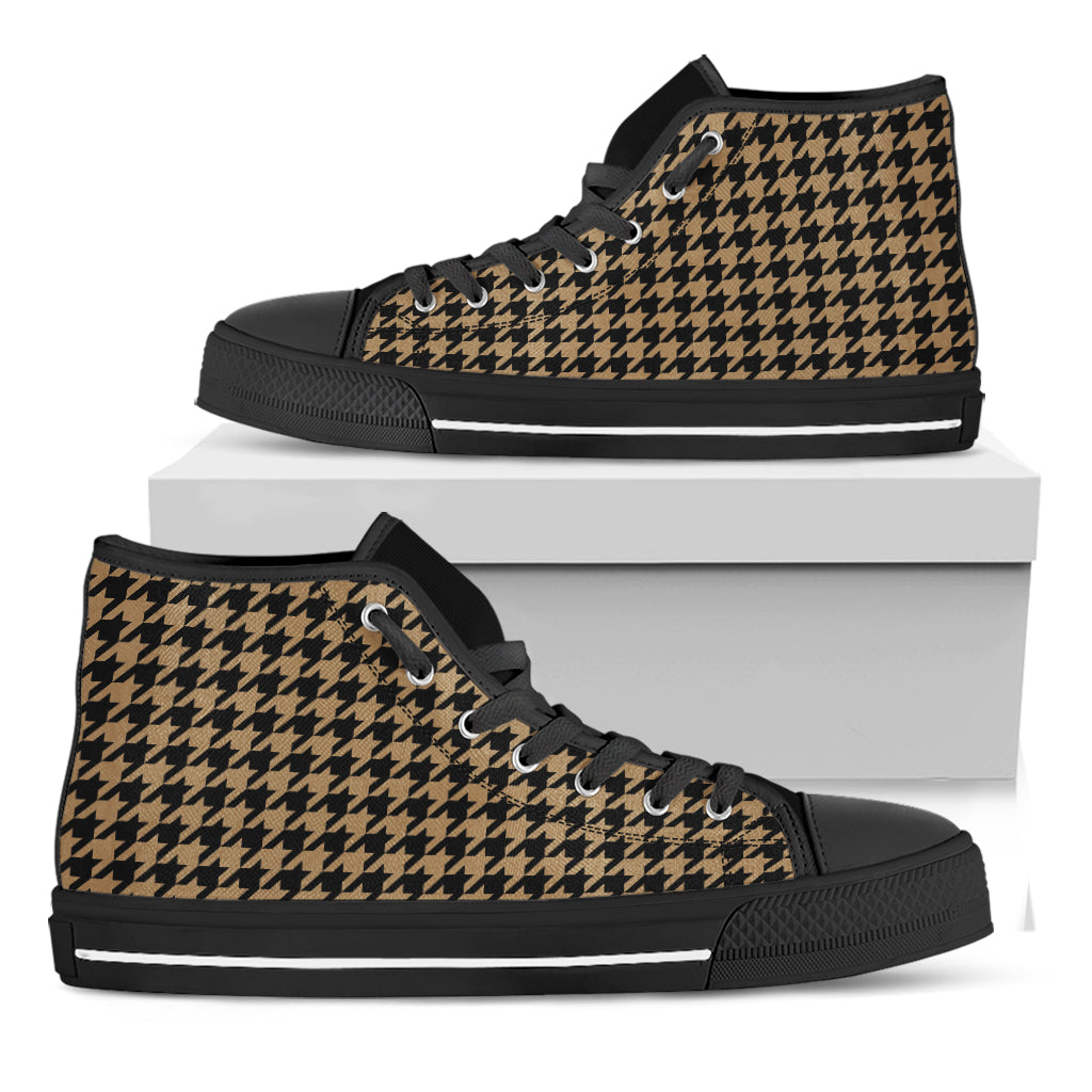 Brown And Black Houndstooth Print Black High Top Shoes