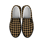 Brown And Black Houndstooth Print Black Slip On Shoes