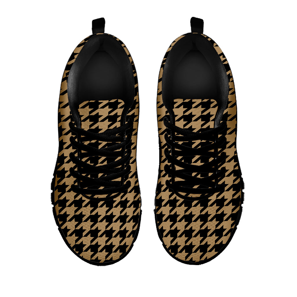 Brown And Black Houndstooth Print Black Sneakers