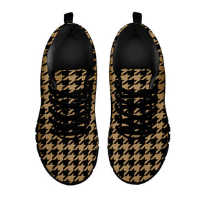 Brown And Black Houndstooth Print Black Sneakers