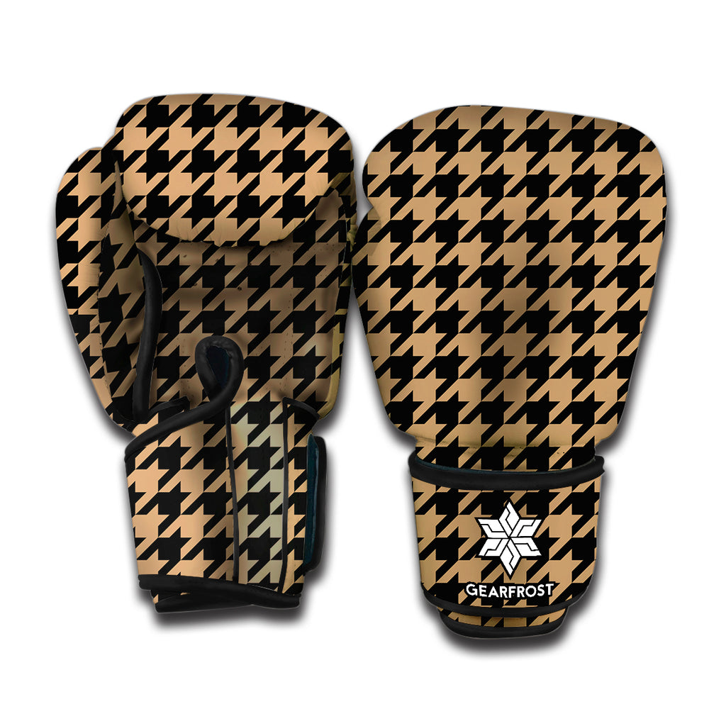 Brown And Black Houndstooth Print Boxing Gloves