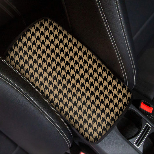 Brown And Black Houndstooth Print Car Center Console Cover