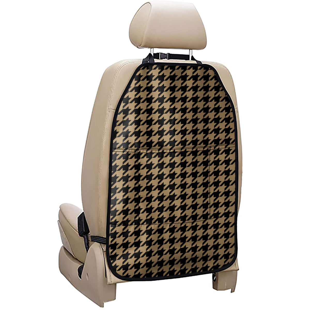 Brown And Black Houndstooth Print Car Seat Organizers