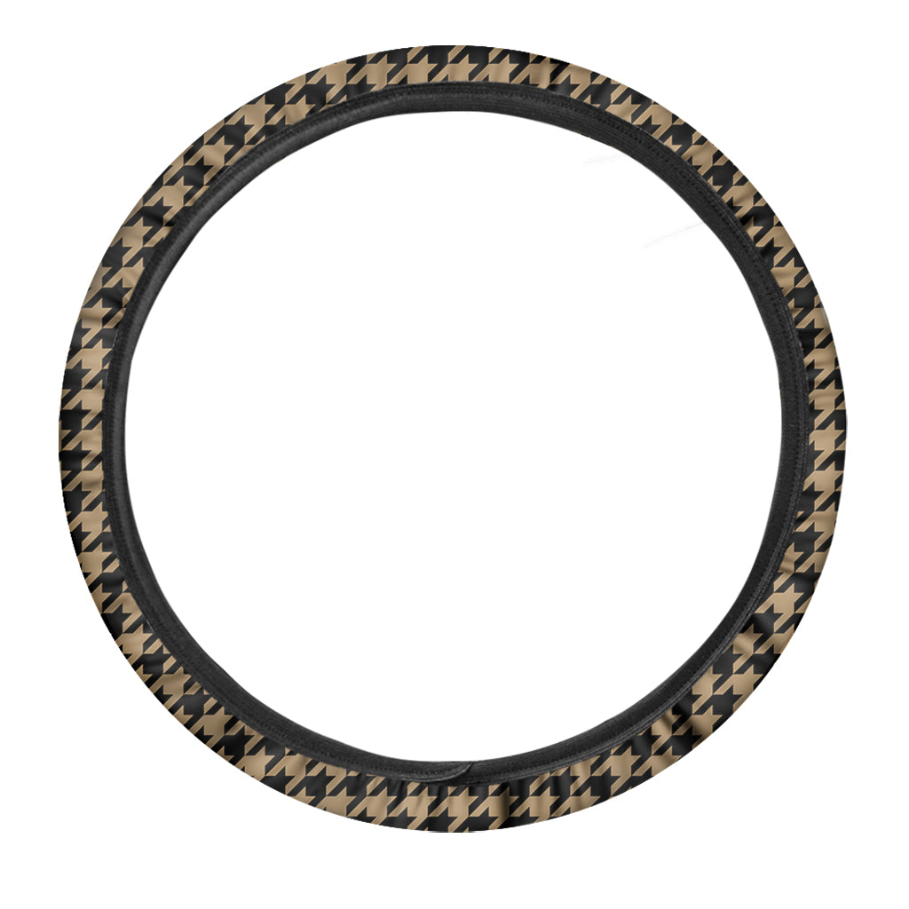Brown And Black Houndstooth Print Car Steering Wheel Cover