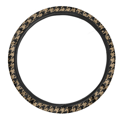 Brown And Black Houndstooth Print Car Steering Wheel Cover