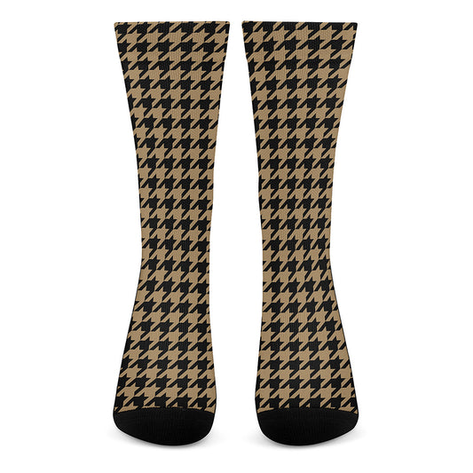 Brown And Black Houndstooth Print Crew Socks