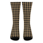 Brown And Black Houndstooth Print Crew Socks