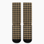 Brown And Black Houndstooth Print Crew Socks