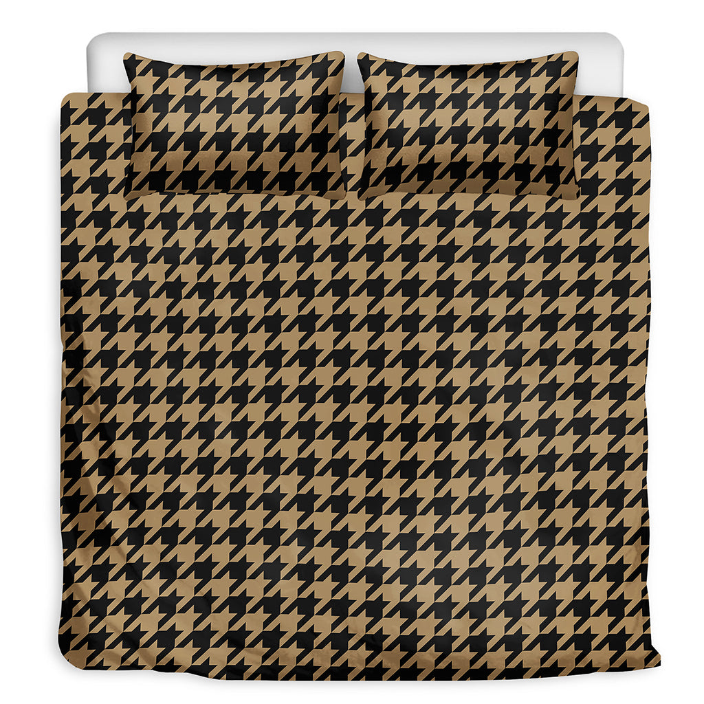 Brown And Black Houndstooth Print Duvet Cover Bedding Set