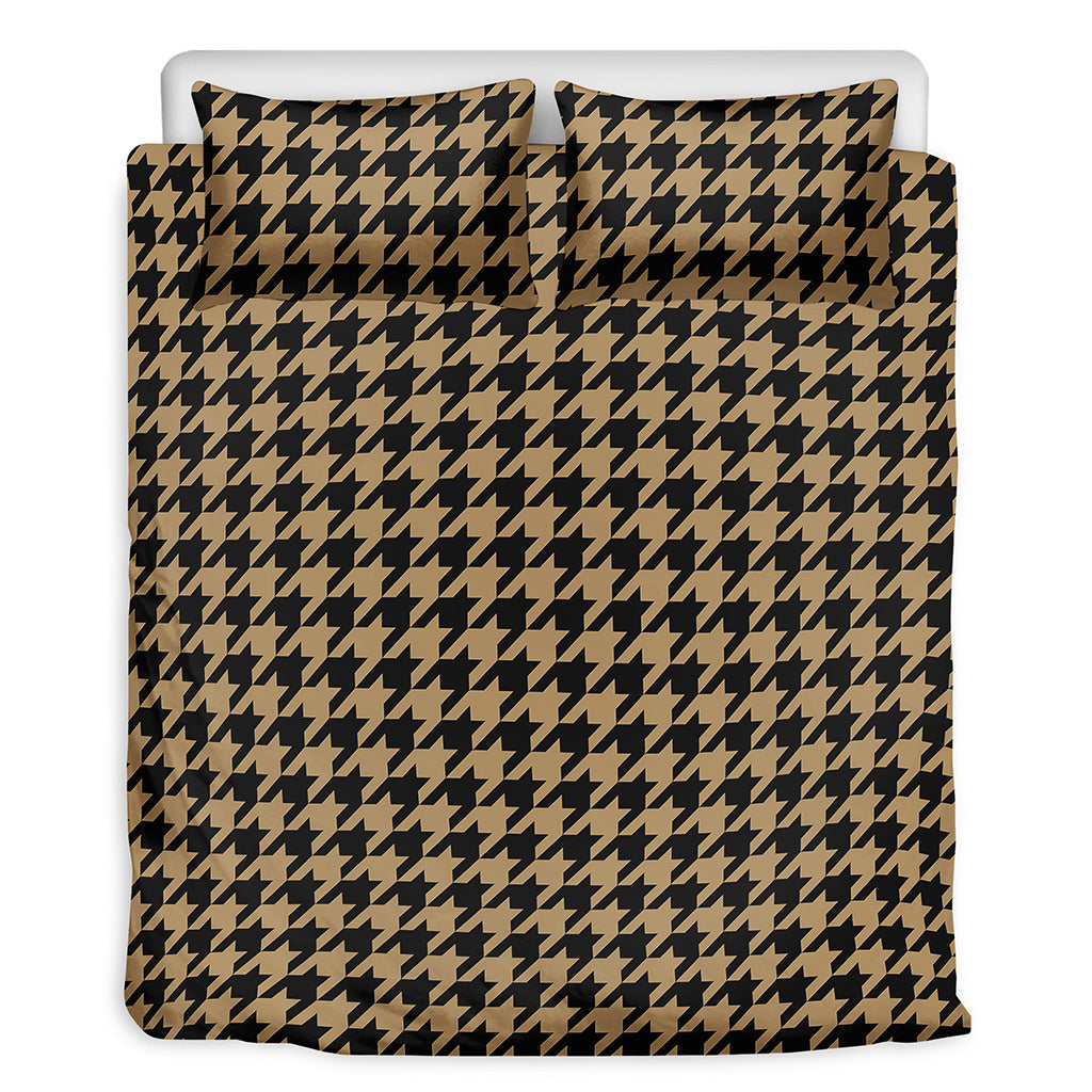 Brown And Black Houndstooth Print Duvet Cover Bedding Set