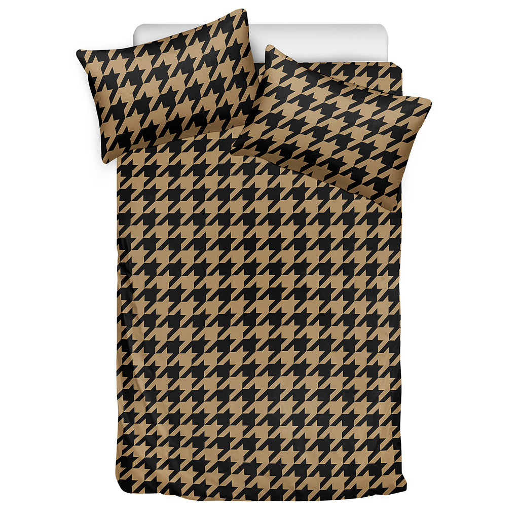 Brown And Black Houndstooth Print Duvet Cover Bedding Set