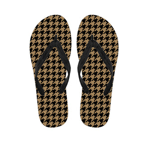 Brown And Black Houndstooth Print Flip Flops