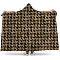Brown And Black Houndstooth Print Hooded Blanket