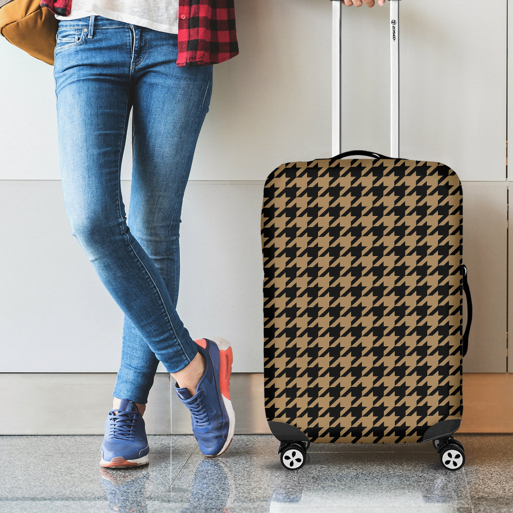 Brown And Black Houndstooth Print Luggage Cover