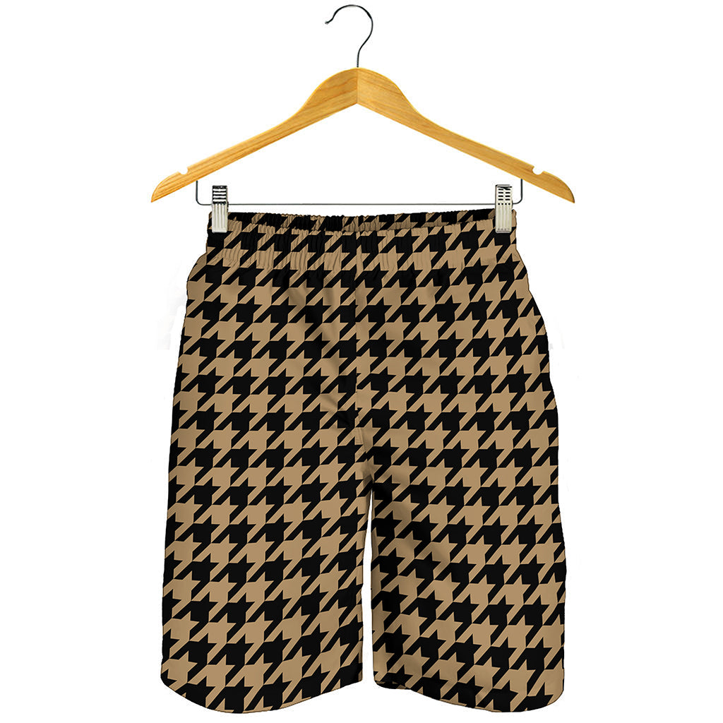 Brown And Black Houndstooth Print Men's Shorts