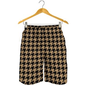 Brown And Black Houndstooth Print Men's Shorts