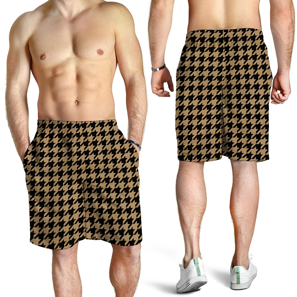 Brown And Black Houndstooth Print Men's Shorts