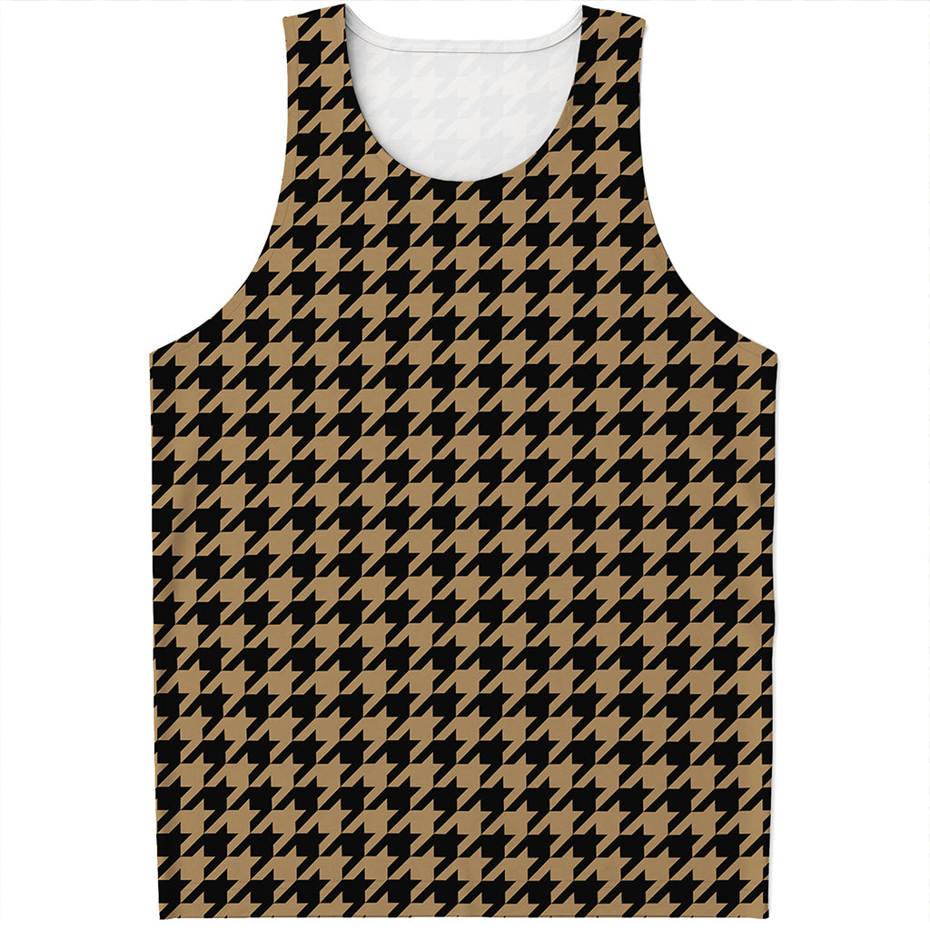 Brown And Black Houndstooth Print Men's Tank Top