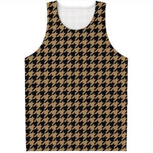 Brown And Black Houndstooth Print Men's Tank Top