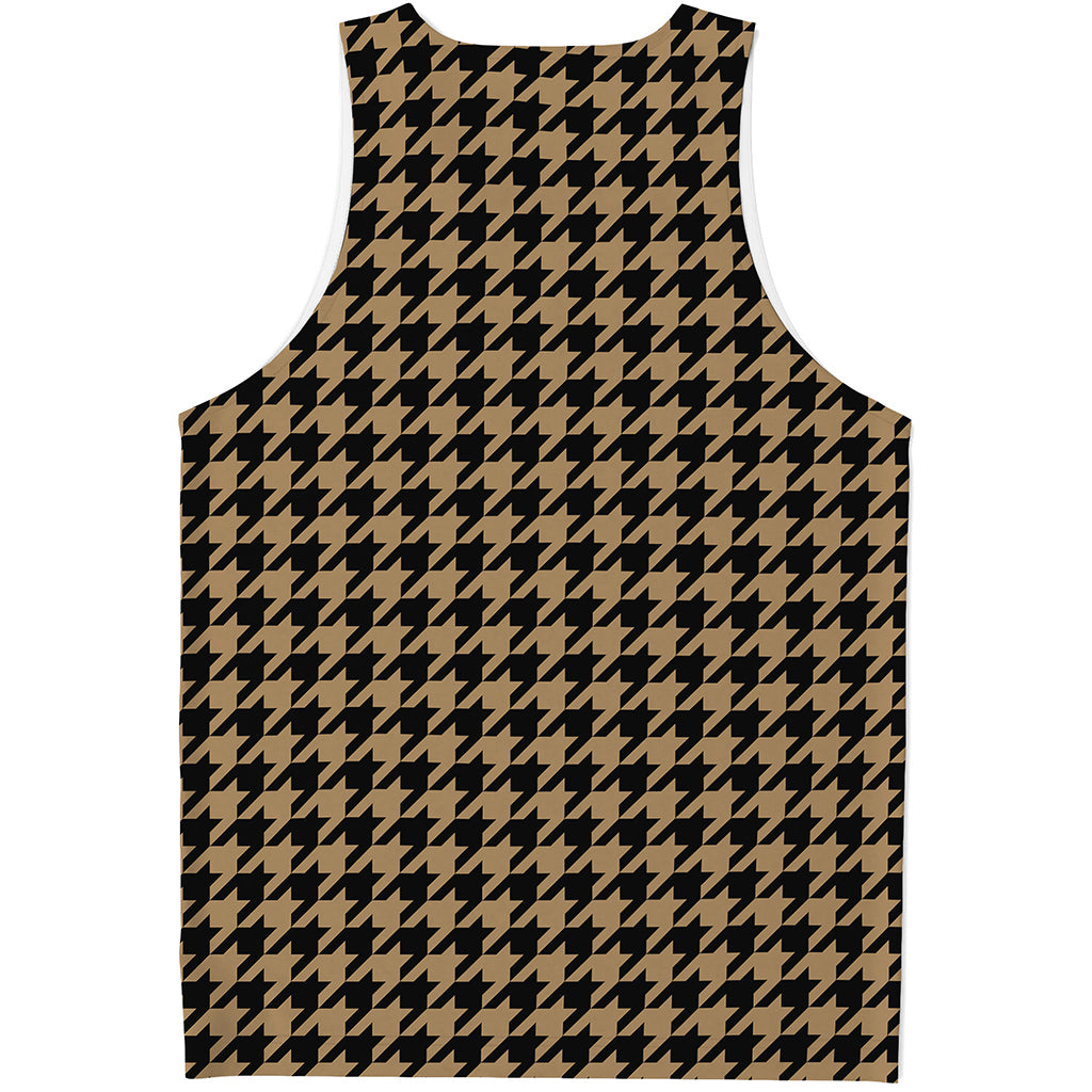 Brown And Black Houndstooth Print Men's Tank Top