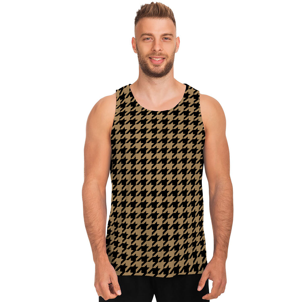 Brown And Black Houndstooth Print Men's Tank Top