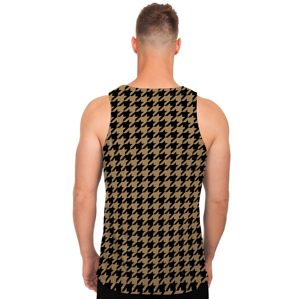 Brown And Black Houndstooth Print Men's Tank Top