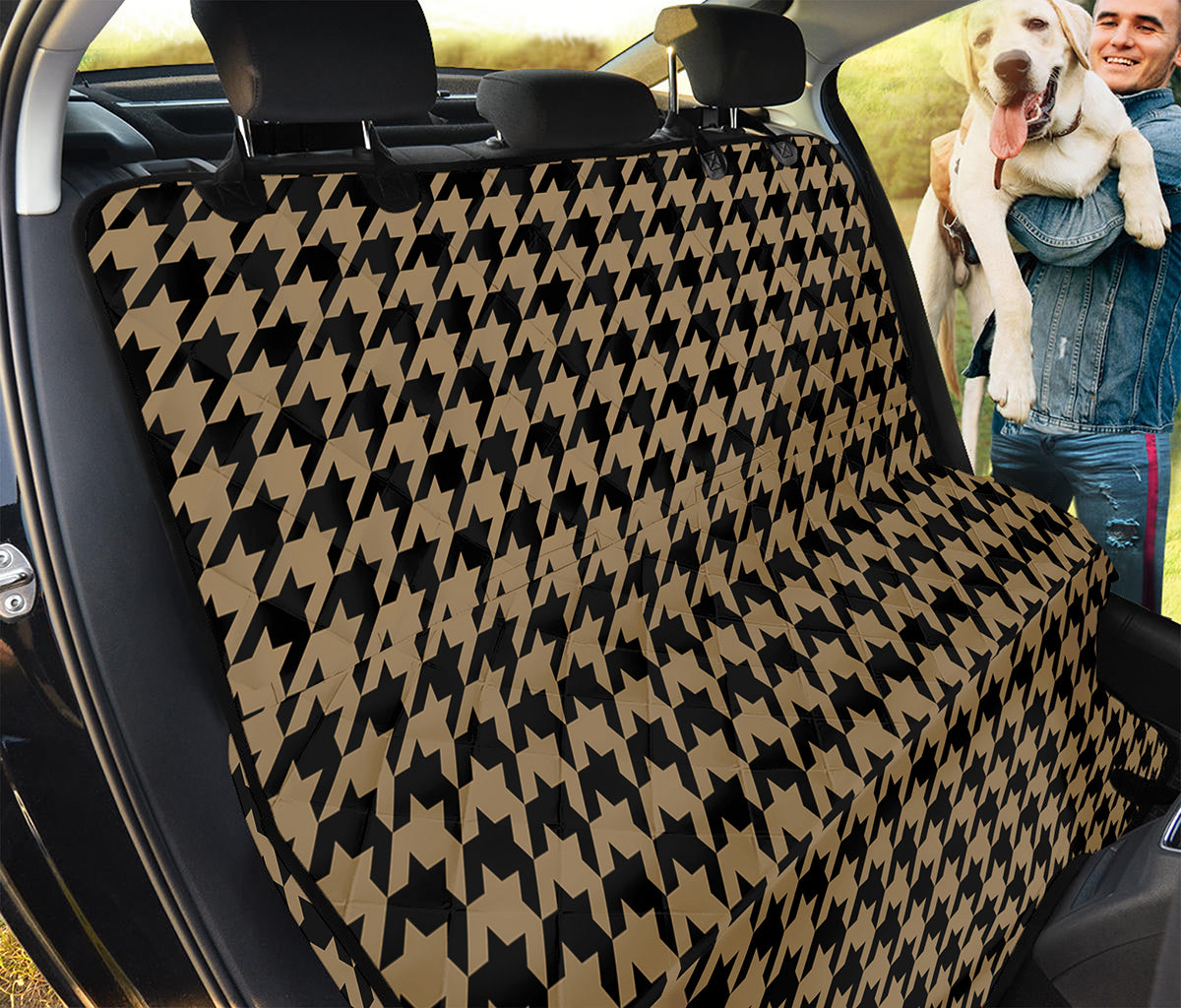 Brown And Black Houndstooth Print Pet Car Back Seat Cover