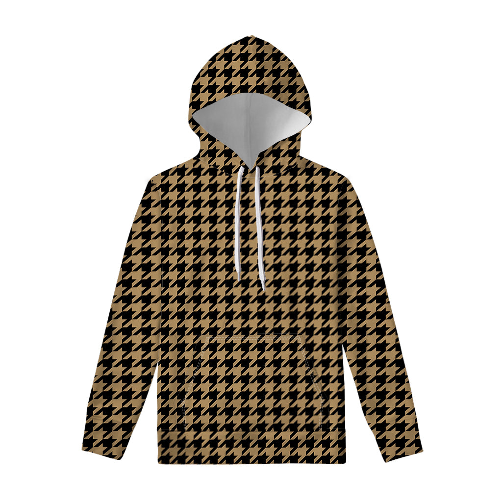 Brown And Black Houndstooth Print Pullover Hoodie