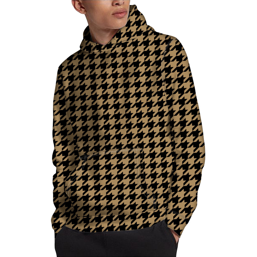 Brown And Black Houndstooth Print Pullover Hoodie