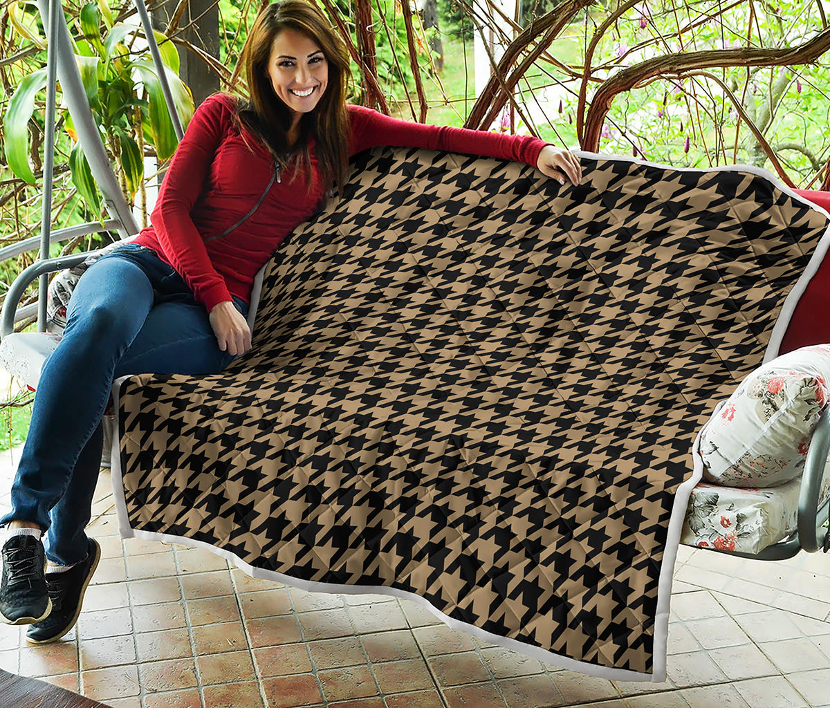 Brown And Black Houndstooth Print Quilt