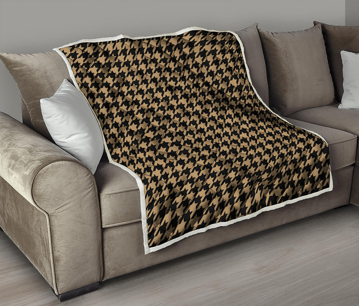 Brown And Black Houndstooth Print Quilt